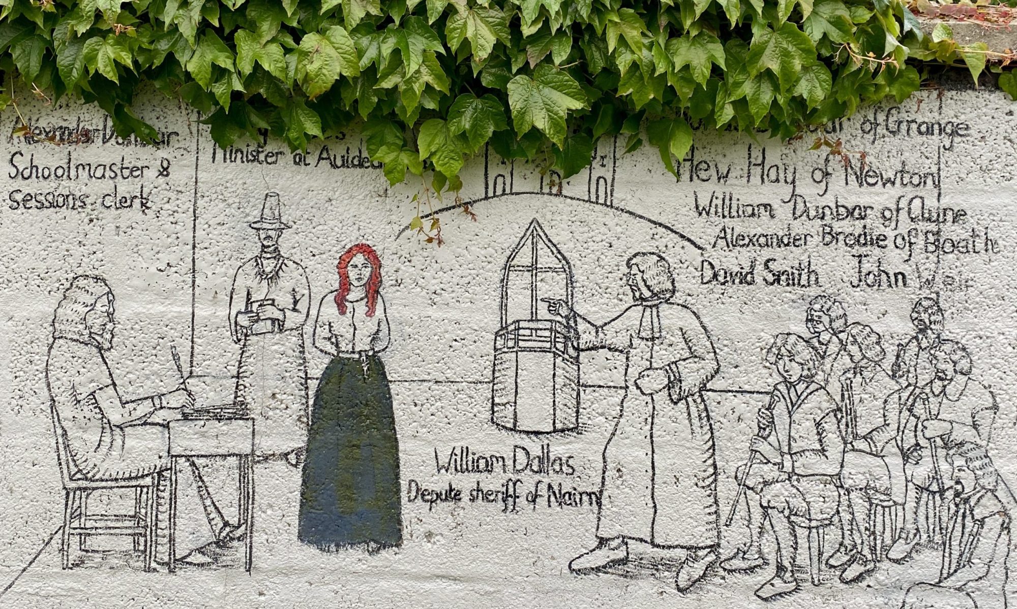 Isobel Gowdie mural in Auldearn. Artist: Helen Wright
